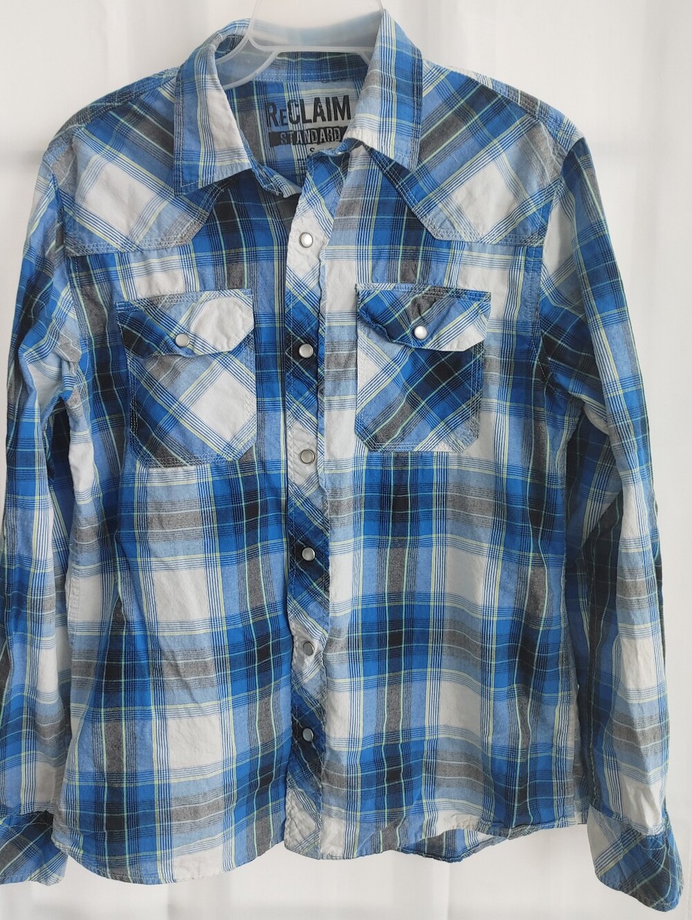 ReClaim Standard Men's Blue Plaid Button-Up Shirt